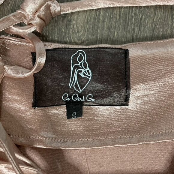 Women’s Y2K Go Girl Go Tank Top Blouse Cowl Neck Satin Pink T-strap back Small - Picture 12 of 16